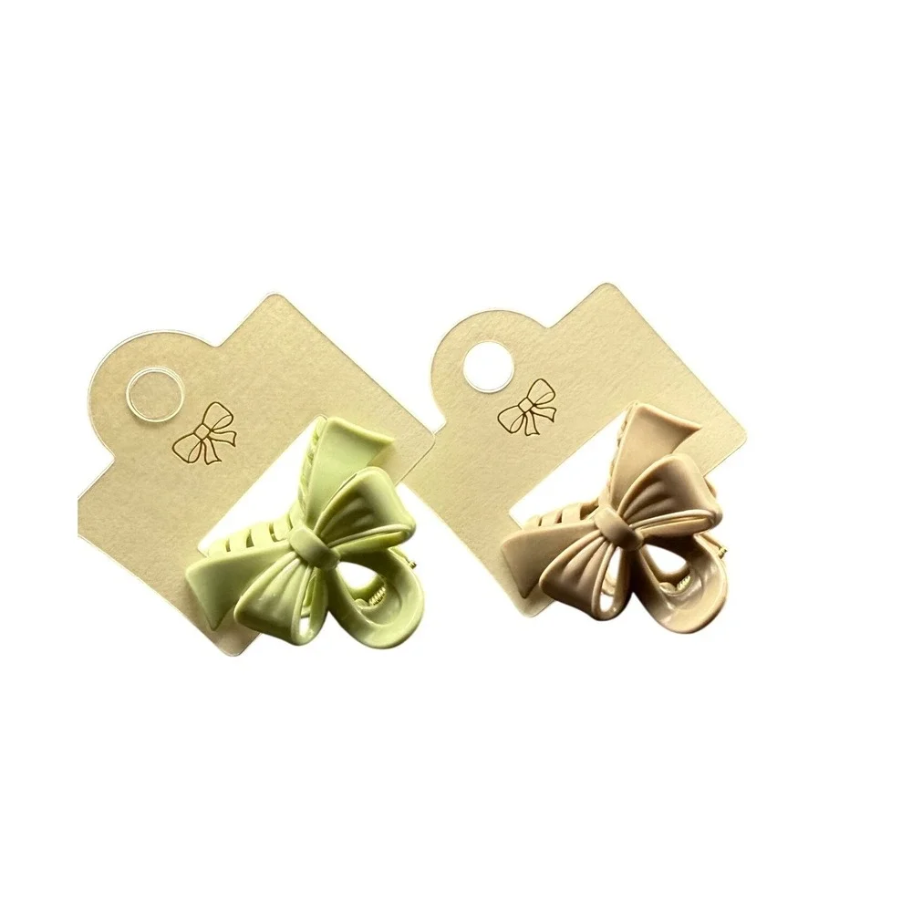 Set of 2 Matte mini Bow Hair Clips‎ Sage Green and Tan Beige Ribbon Style Clips